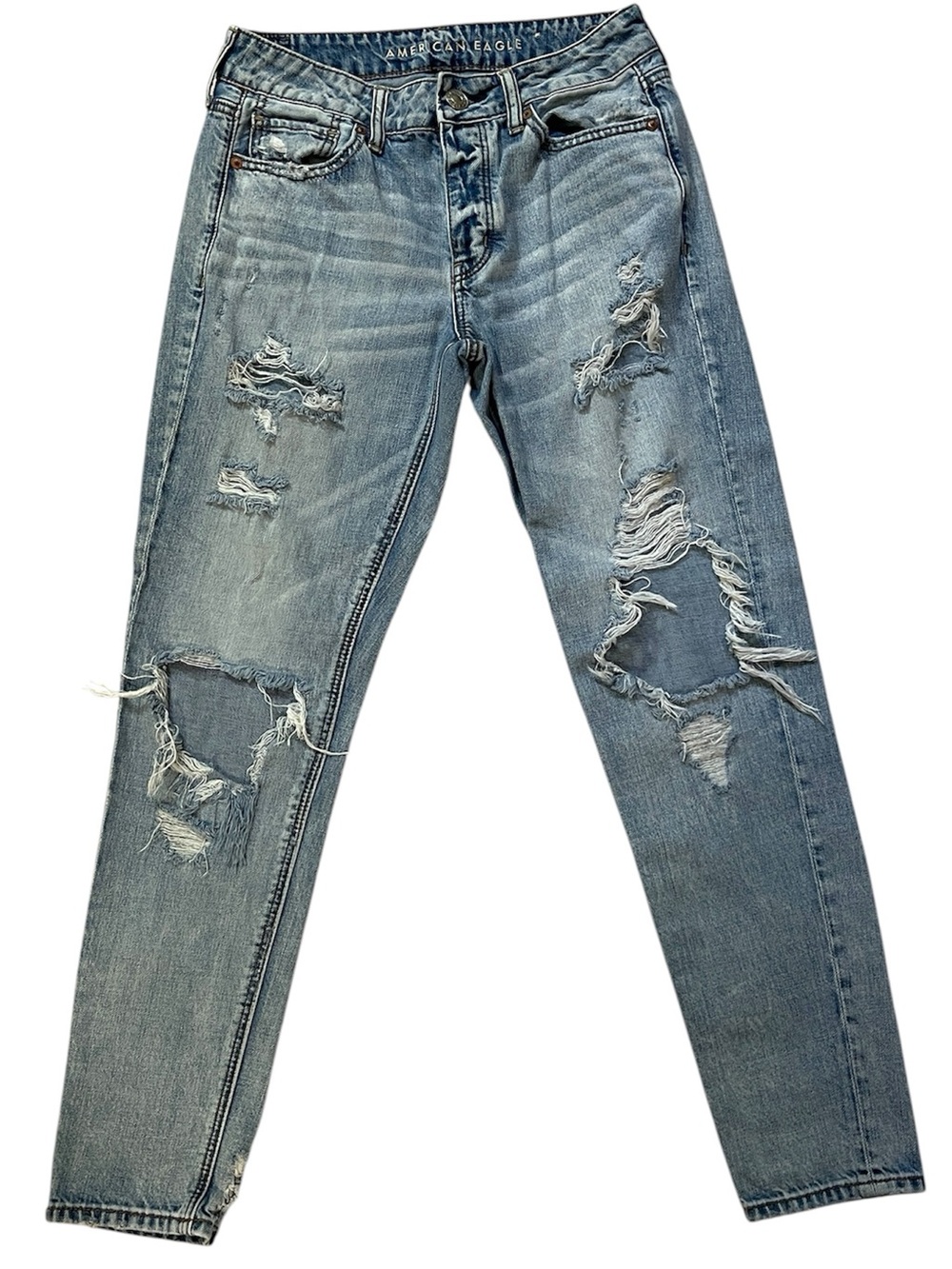 American Eagle Tomgirl Jeans Size 2 Regular Distressed Light Wash Boyfriend - Picture 2 of 6